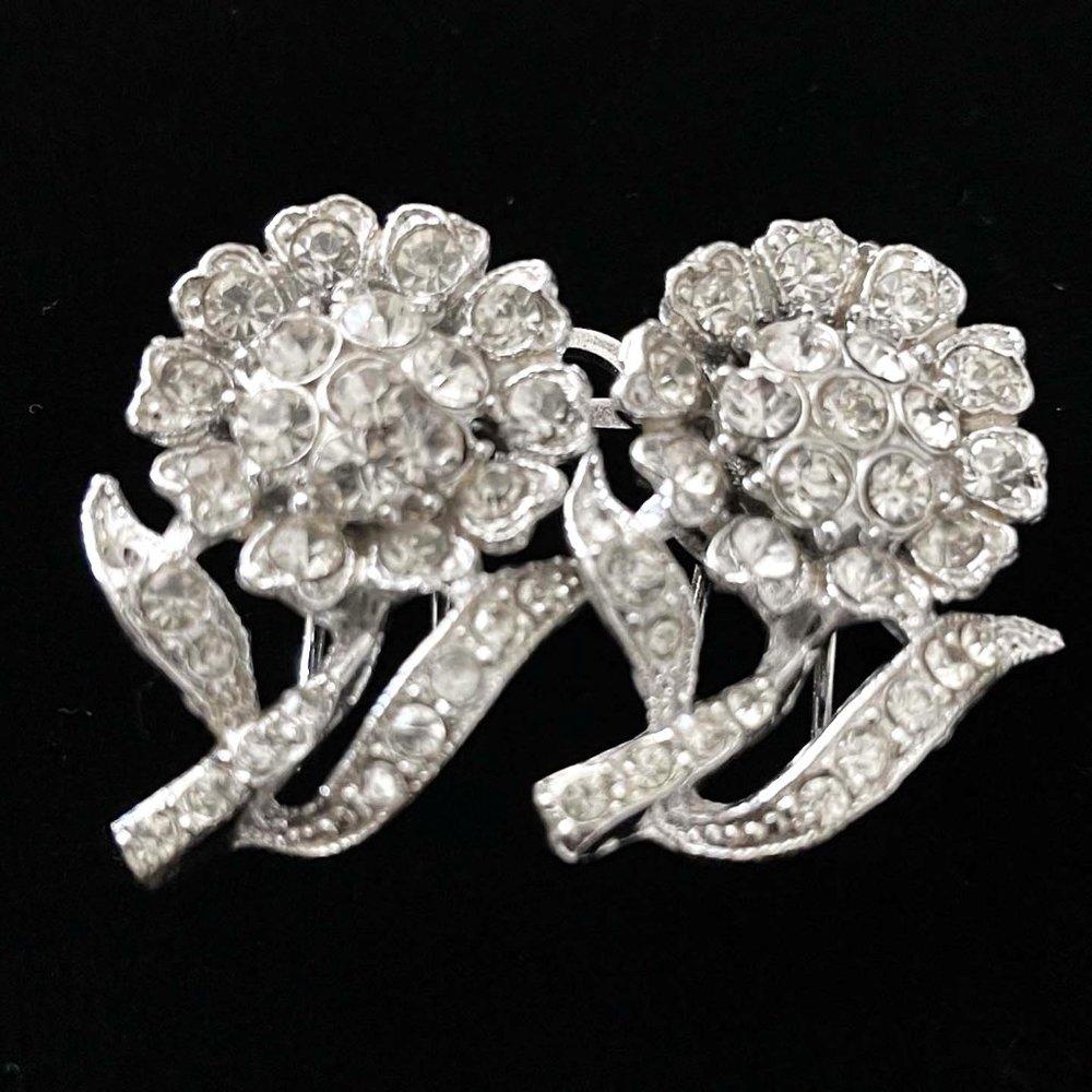 RARE Collector Vintage Signed Coro Duette Fur Clip Brooch Rhinestone Flower